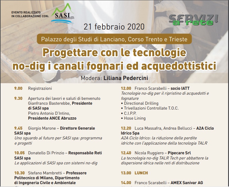 Sasi, un convegno per confrontarsi sulle nuove tecnologie relative alla progettazione e costruzione di condotte idriche e fognarie.