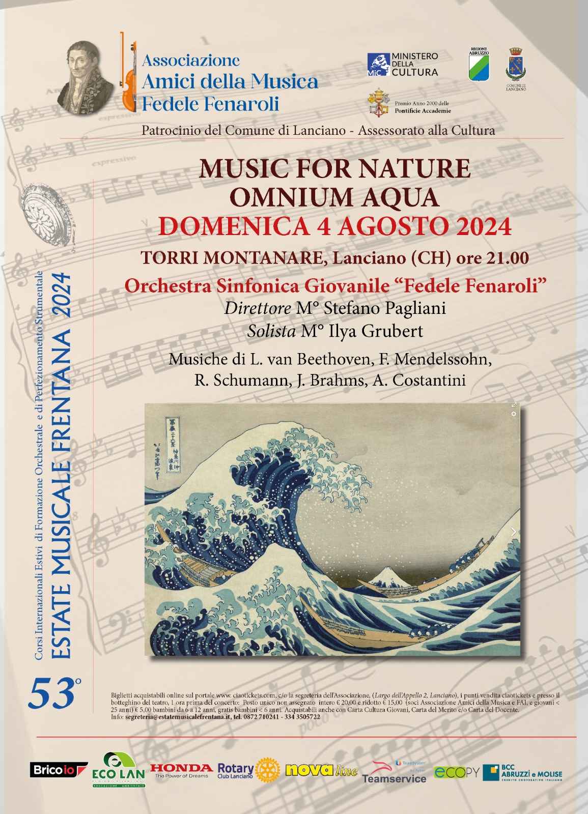 Lanciano, Music For Nature - Omnium Aqua, torna la grande musica dell’Estate Musicale Frentana