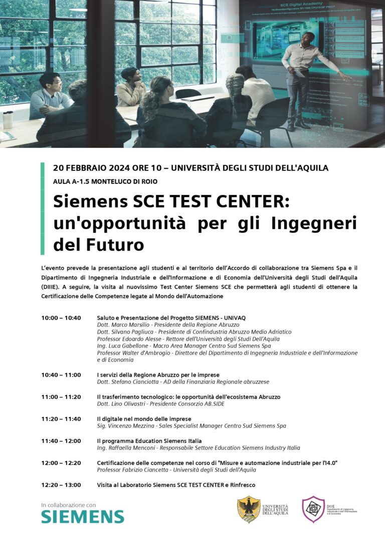 Accordo UnivAQ-Siemens per centro alta formazione, martedì 20 febbraio la presentazione