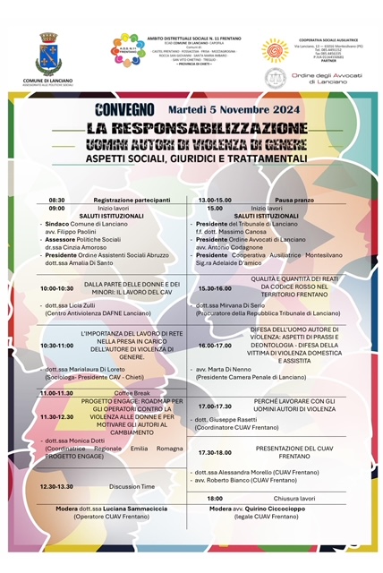 Uscire dalla violenza è possibile… insieme. Convegno a Lanciano promosso dall'Ambito Sociale 11 Frentano 