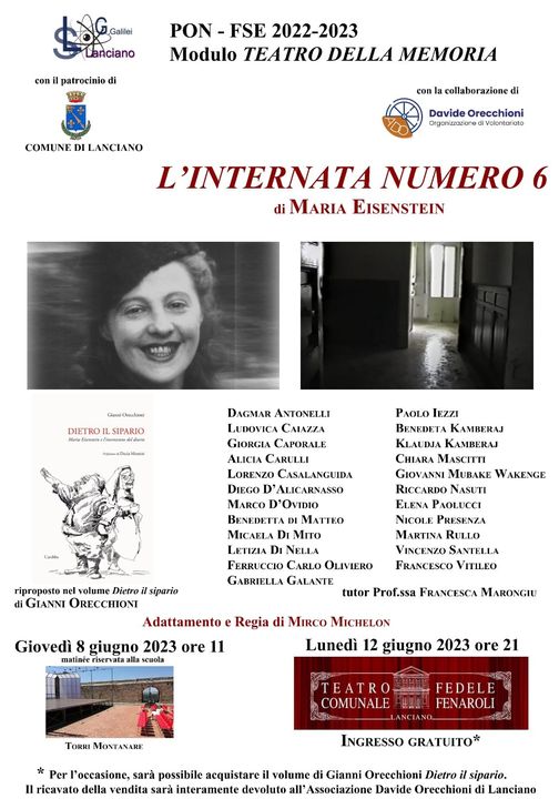 Sul palco del Teatro Fenaroli di Lanciano L’internata numero 6 di Maria Eisenstein, riproposto nel volume di Gianni Orecchioni Dietro il sipario