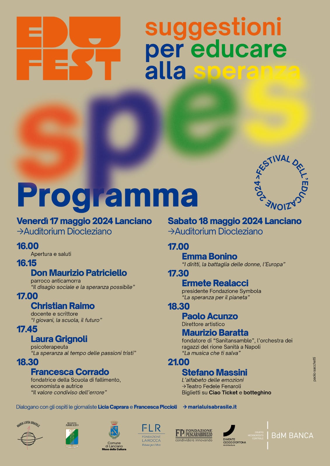  Lanciano, torna il Festival dell’educazione, si parla di speranza con Don Maurizio Patriciello e tanti altri ospiti 