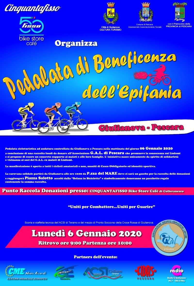 Pedalata di Beneficenza dell’Epifania   da Giulianova a Pescara per promuovere la conoscenza sui Linfomi