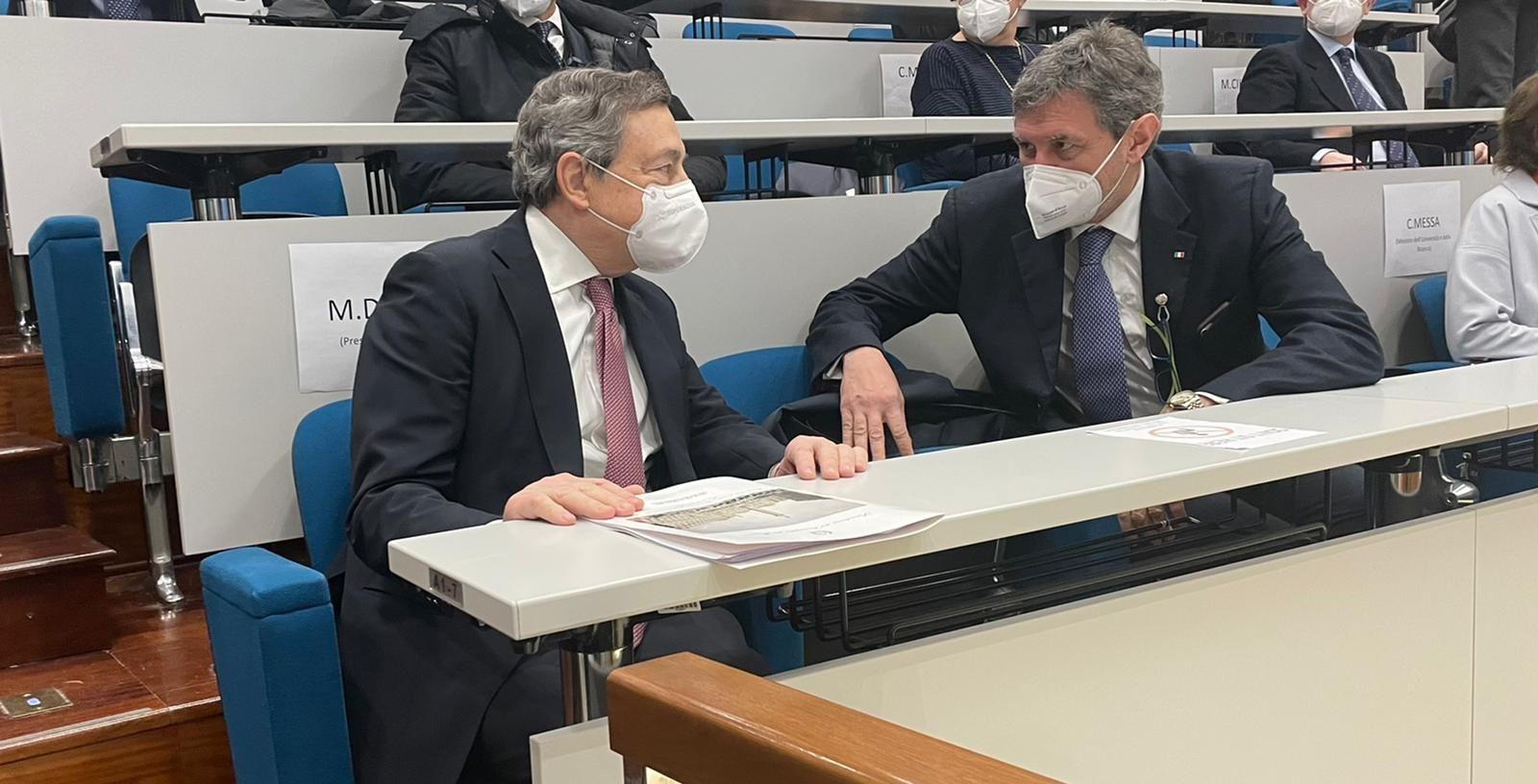 L'Aquila, il premier Mario Draghi in visita all'Istituto nazionale di Fisica Nucleare del Gran Sasso