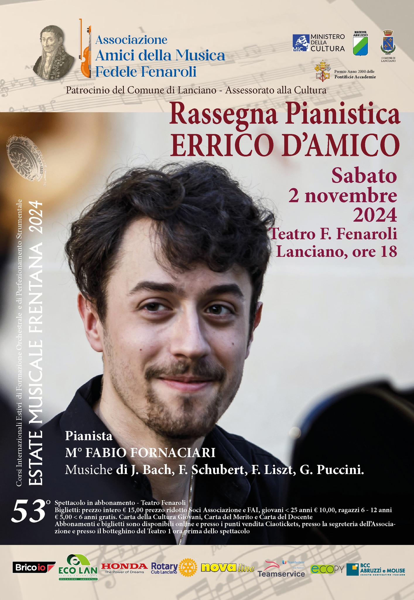 Emf 2024, il giovane Fabio Fornaciari protagonista della rassegna pianistica “Errico D’Amico”