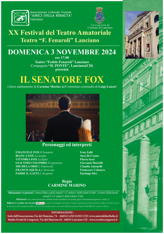 Lanciano, Teatro Dialettale: Domenica al Fenaroli "il Senatore Fox"