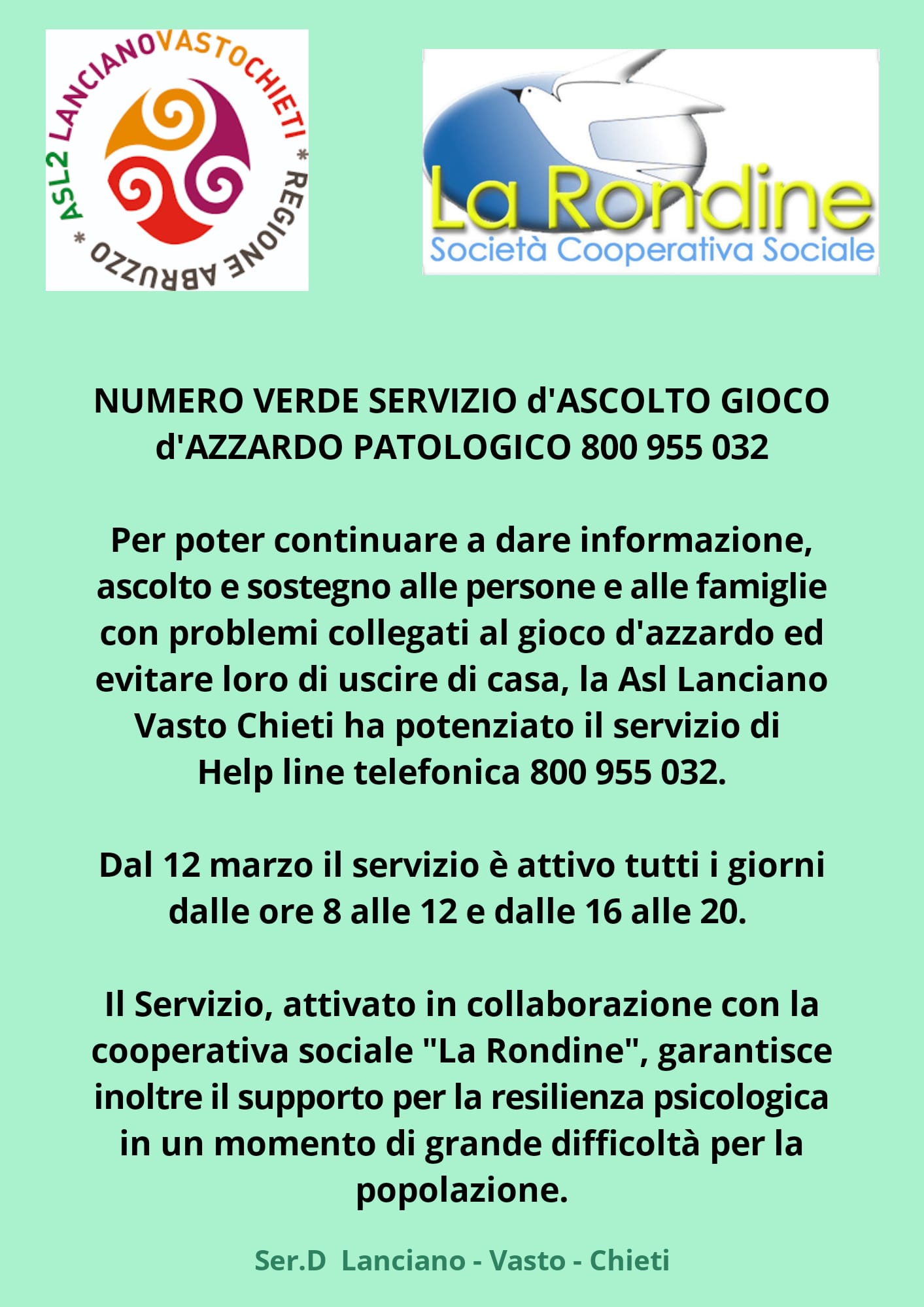 Coronavirus, gioco d'azzardo patologico,potenziato il servizio di Help line telefonica 800955032