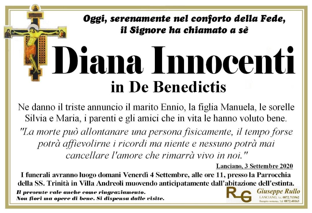 Cordoglio a Lanciano per la scomparsa di Diana Innocenti, moglie del Ragionier Ennio De Benedictis 