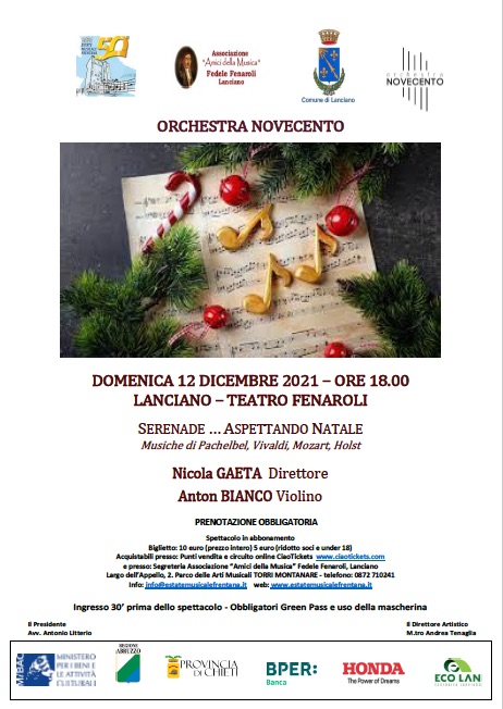 Lanciano,  Serenade… aspettando il Natale, la musica dell’Orchestra Novecento per l’EMF